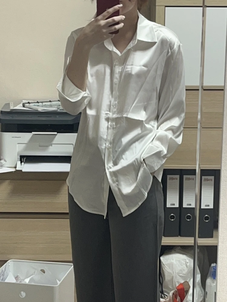 Women Satin Loose Fit Casual Blouse