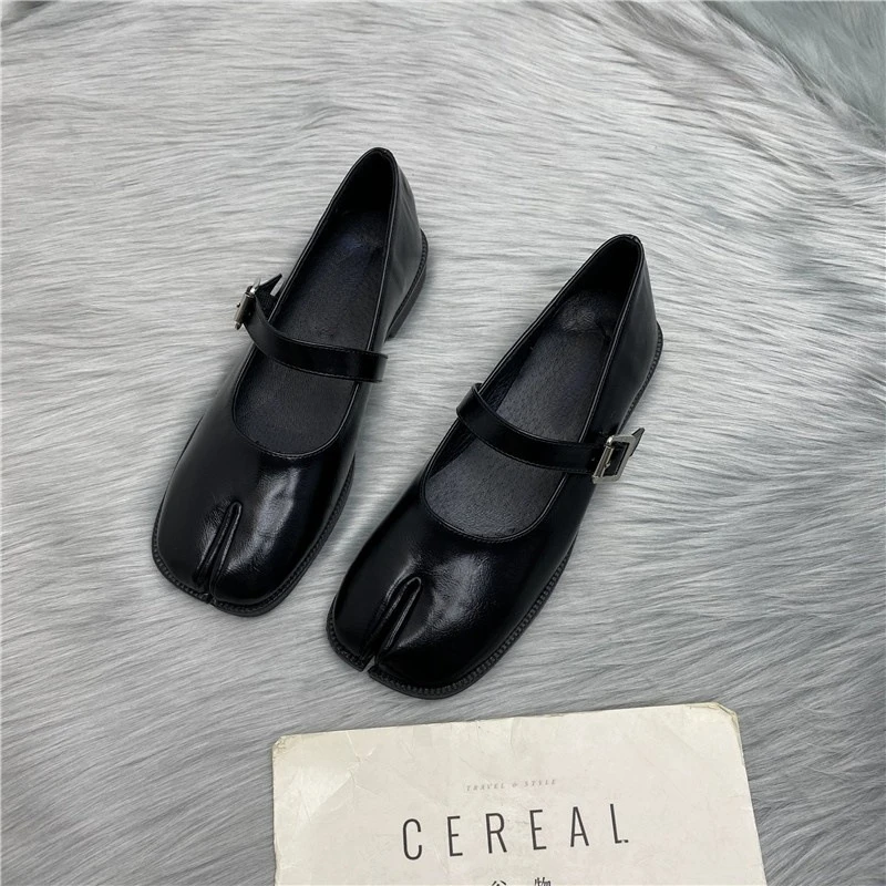 Women Tabi Ninja Flats Split Toe Mary Janes Moccasins Black