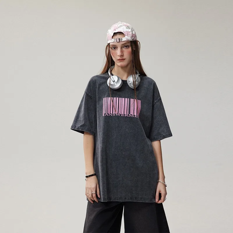 

Качественная стирающаяся кислота футболка с рисунком в полоску, винтажная уличная одежда, мягкие минеральные футболки, топы для девочек, одежда