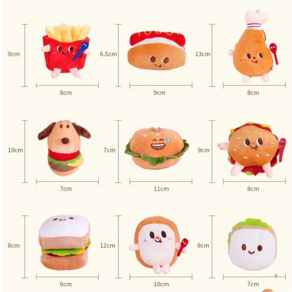 Cartoon Hamburger Plush Doll Keychain Chicken Leg French Fries Stuffed Toys Key Chain Gifts Cheese Car Key Ring Decoration
