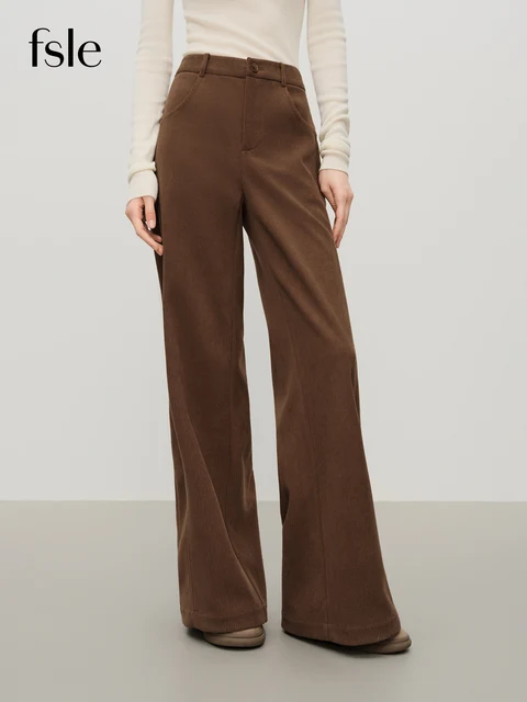 FSLE Vintage Relaxed Drape Straight Casual Tros Herringbone Fabric for Women Winter 2025 New Arrival Slimming Effect Pants