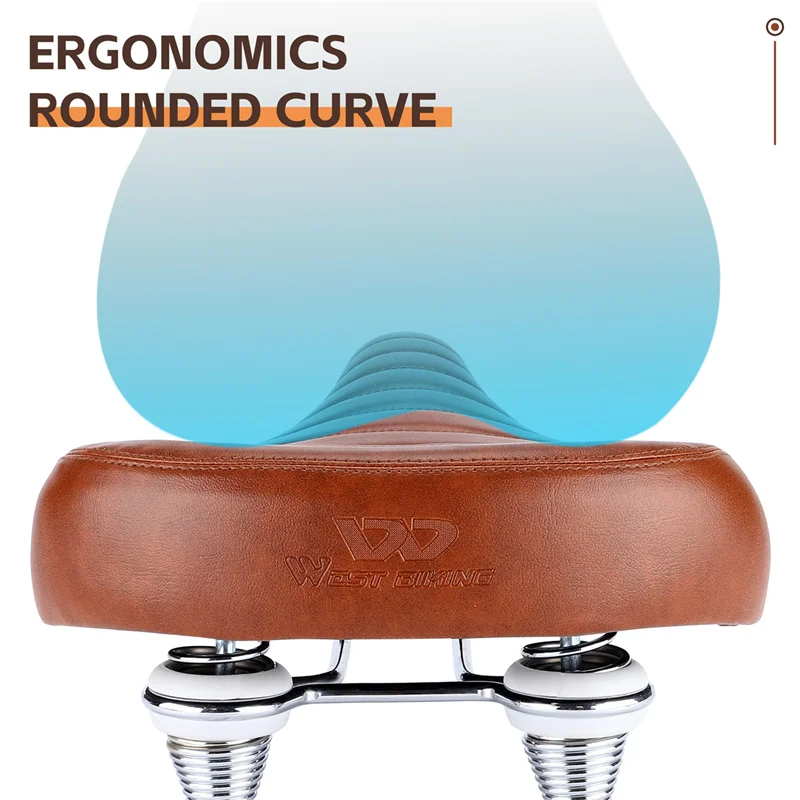 WEST BIKING Widen Bicycle Saddle Retro PU MTB Bike Cushion Comfortable Spring Shock Absorption Bike Saddle Cycling Accessories
