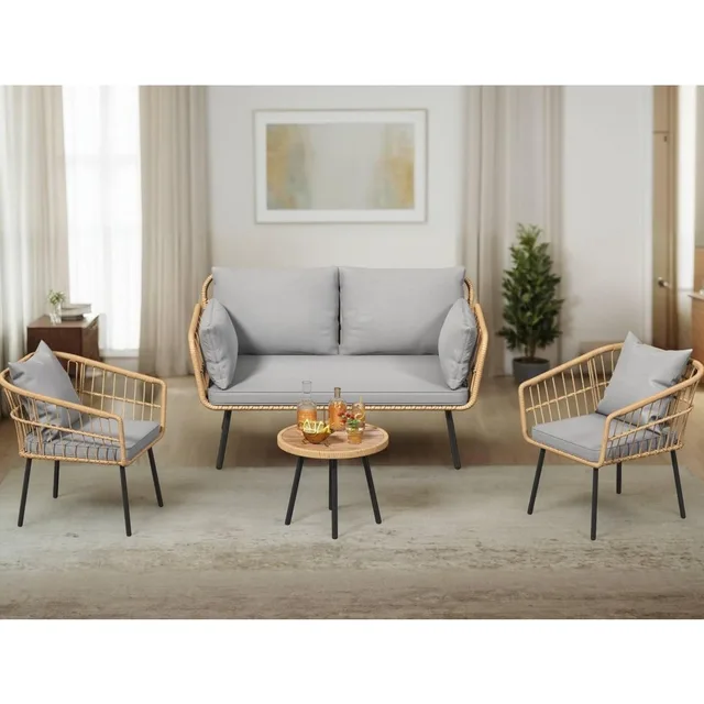 4-Seater Grey Sectional Sofa with Side Table 3