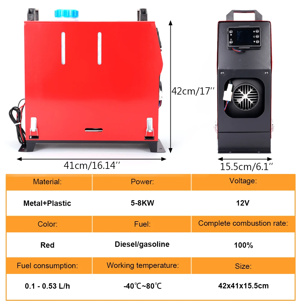 수직 올인원 디젤 자동차 히터 LCD 리모컨 스위치, 트럭 모터 홈 보트용 조정 가능한 주차, 8KW, 12V
