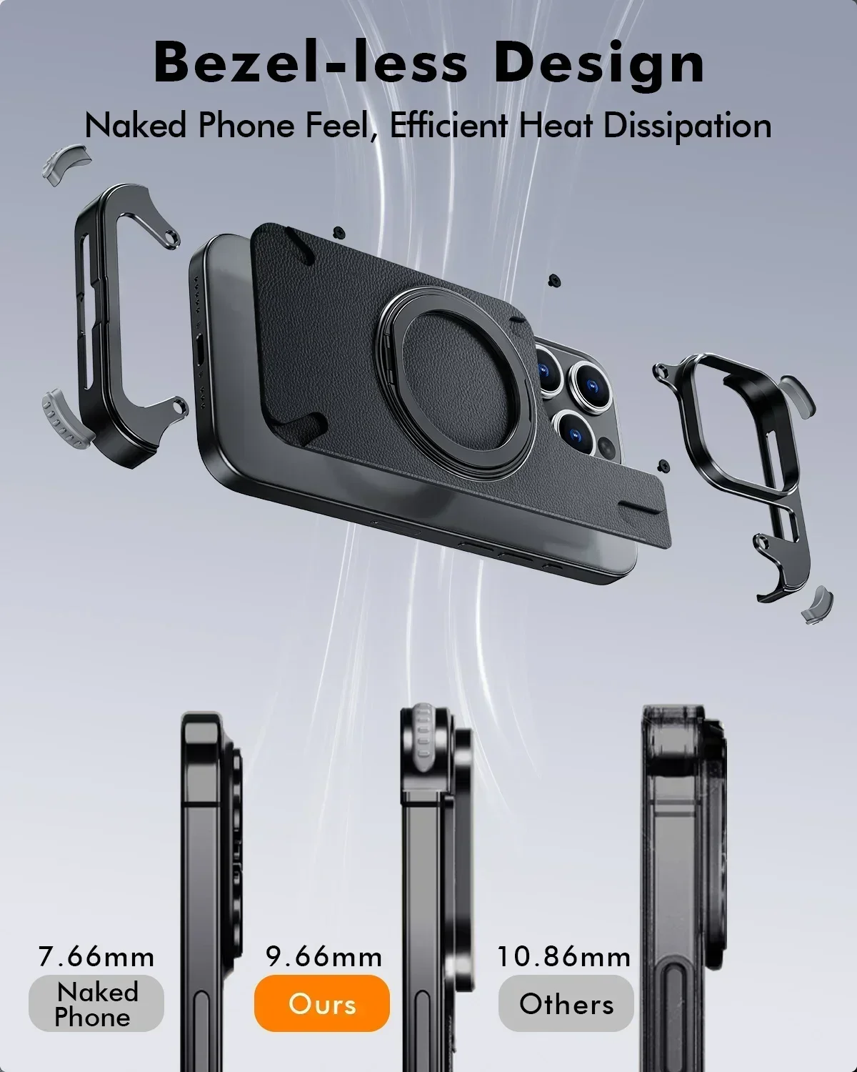 Eary for iPhone 17 16 15 Pro Max Phone Case with Magsafe Kickstand 360°Rotatable Stand Leather Shells Frameless Shockproof Cover