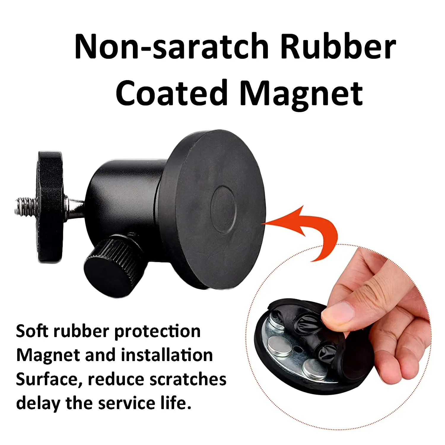 Magnetic Mounting Base with Ball Head Super Strong Rubber Coating Neodymium Magnet with 1/4 Male Thread Stud tripod ball head cold shoe ball head