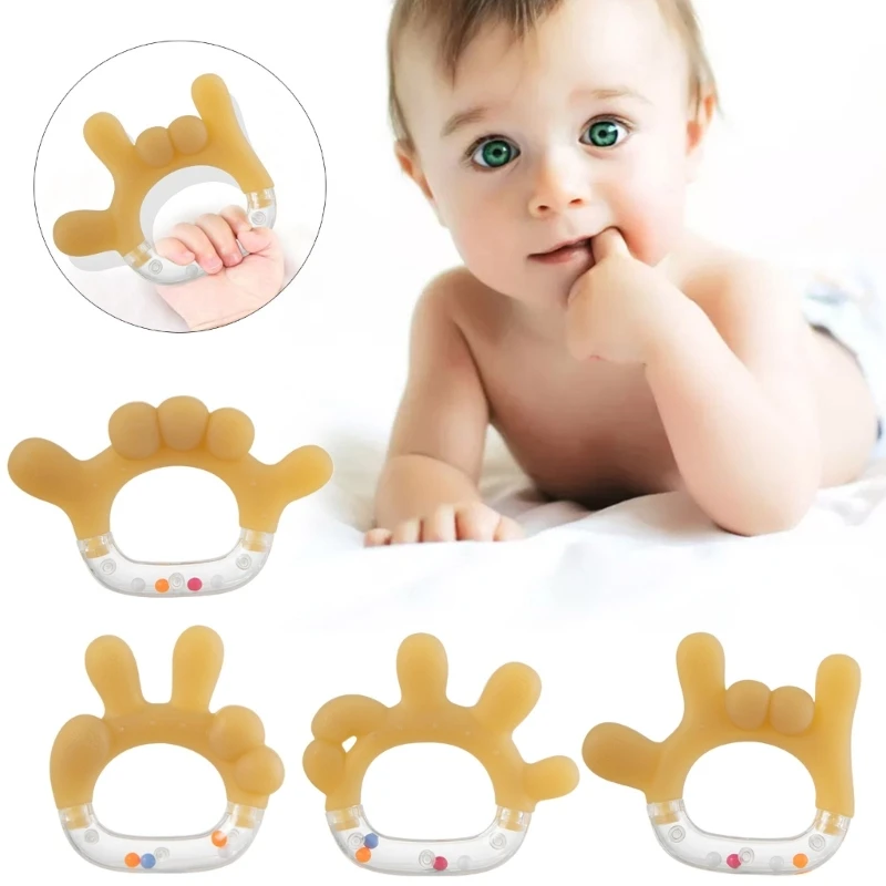 

Baby Rattle & Teether Toy Silicone Baby Toy Anti-eating Hand 4-Gesture