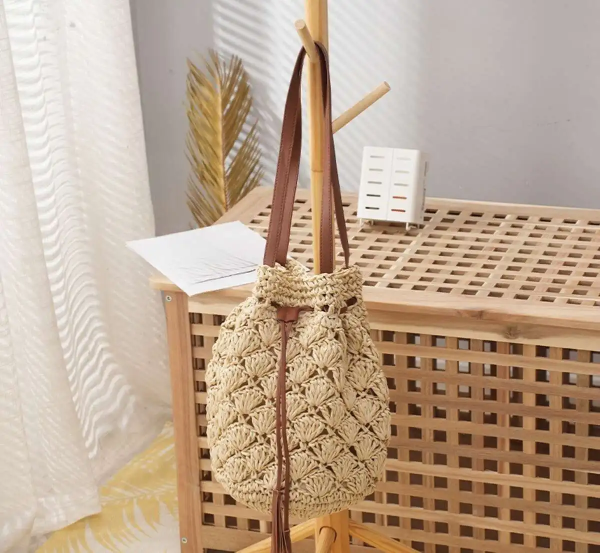 New Fashion Straw Hand Woven Western Style Shoulder Bag Straight Hair_voghion.com