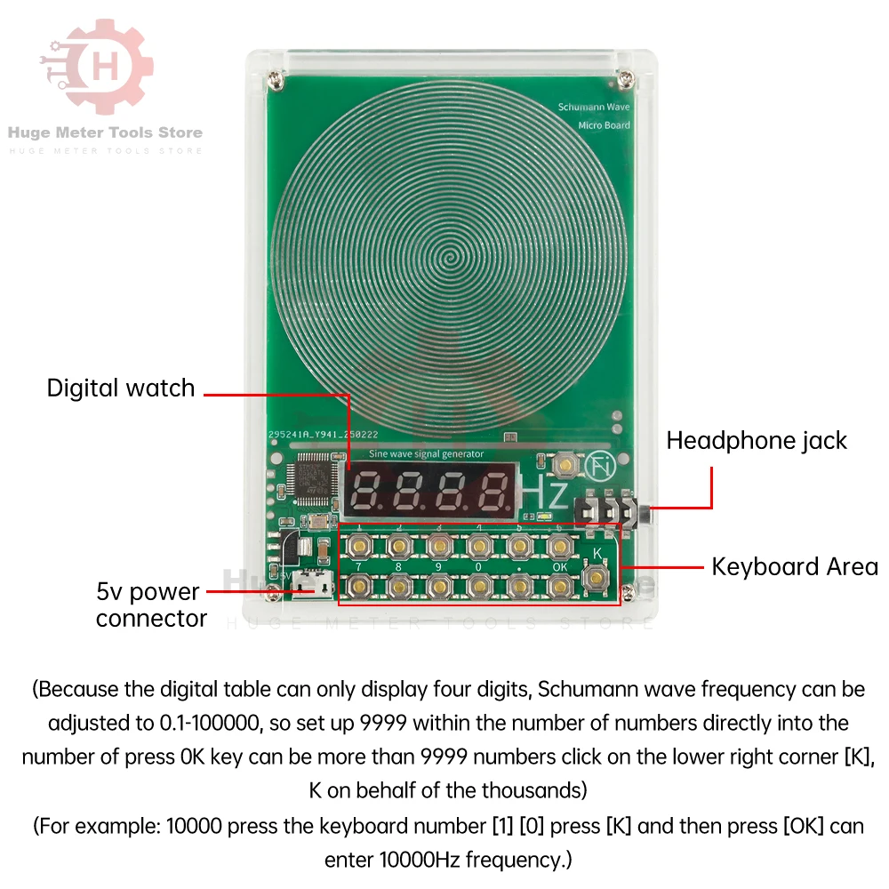 Adjustable Frequency Schumann Wave Sine Signal Generator with Micro USB Interface