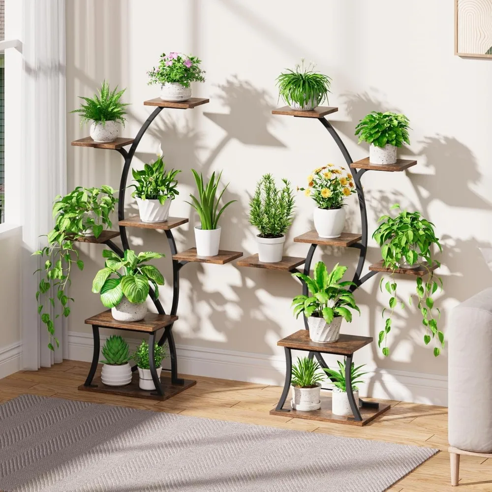 7 Tiered, 44" Corner, Metal, Curved Plant Holder Rack for Living Room, Patio, Balcony, Plant Shelves 2