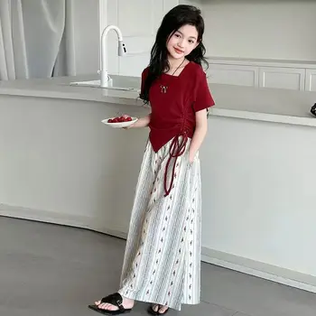 Vestiti per bambini da 7 a 14 anni Abbigliamento per bambini Configurazione per ragazze 2025 Set superiore Festa per ragazze Set per adolescenti di 12 anni per bambini