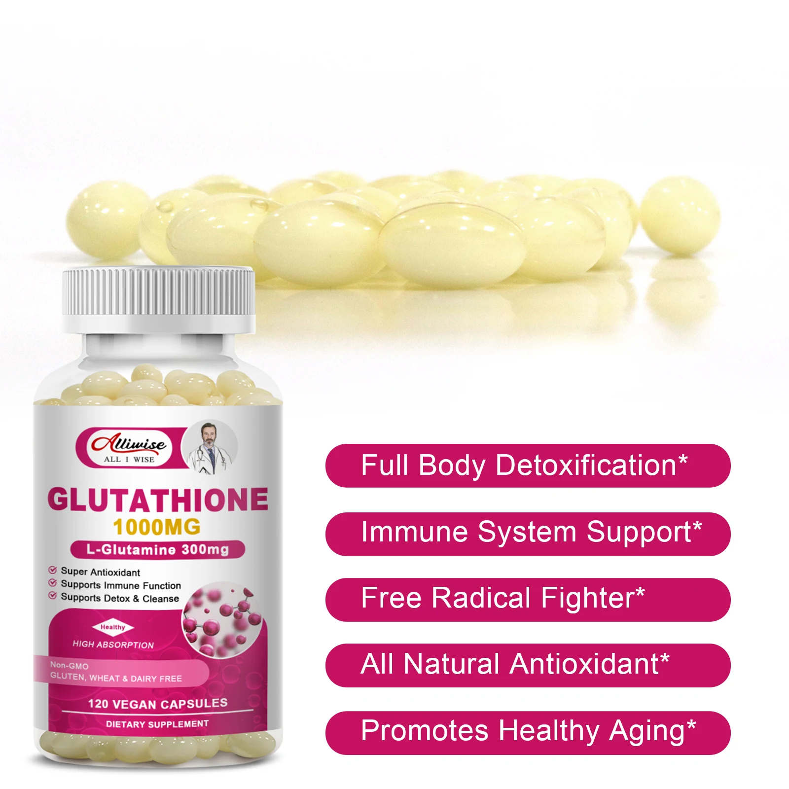 Alliwise Glutathione Supplement Liver Detox & Milk Thistle Lipoic Acid Liver Detox Cleanse Immune Glutathione Skin Care
