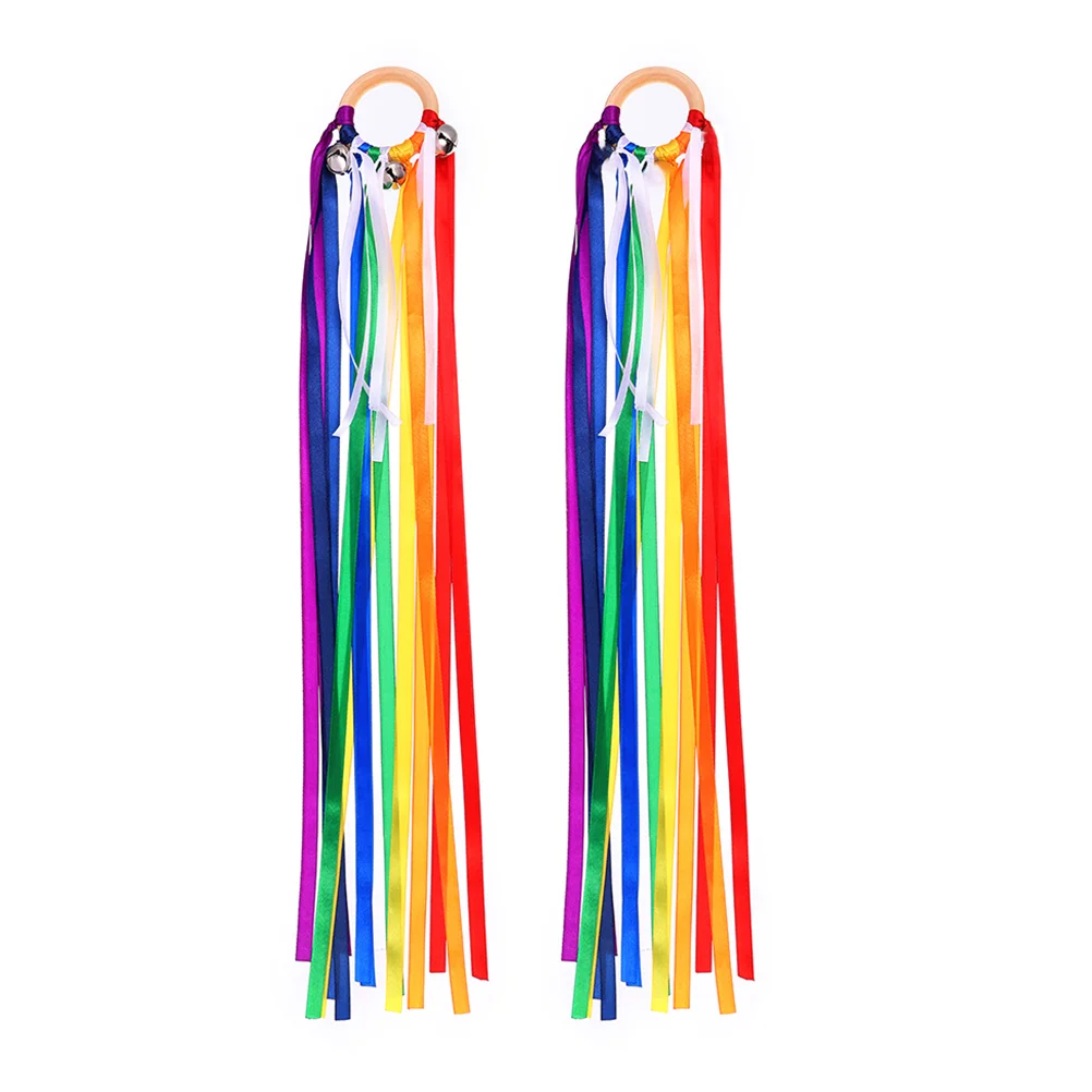 

Rainbow Ribbons Performance Dancing Gymnastics Ribbon Ballet Streamer Wooden Ring Waldorf Toys With Bells For Children