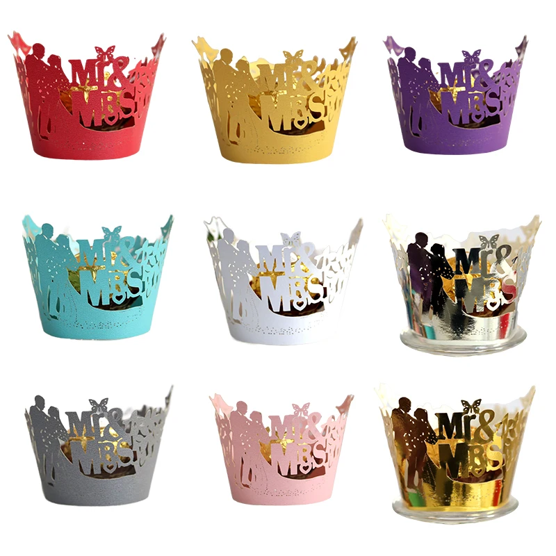 

50/100pcs Laser Cut MR&MRS Lace Vine Cupcake Wrapper Liner Baking Cup Paper Cake Cup Baking Home Birthday Wedding Party Supplies