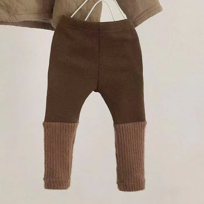 4159B Ins Baby Leggings Add Velvet Girl's Pant 2022 Winter Cashmere Baby Stitching Leggings Fashion Fine Pit Warm Cashmere Pants 4