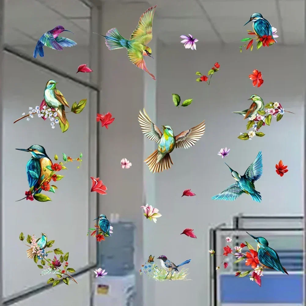 Color Hummingbird Window Cling Removable Adhesive Vinyl Sticker Glass Decal Children Bedroom Decoration Birds Wall Sticker