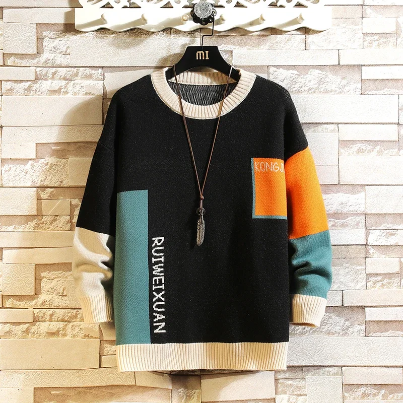 

Brand Clothing Men Winter High Quality Casual Knit Sweater/Male Slim Fit Hombres Geometric Pullover Man Long Sleeve Sweater