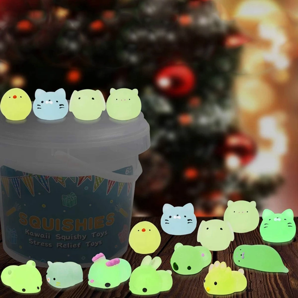 12/36PCS for Kids Kawaii Animals Squishies Mochi Squishy Toys Glow in The Dark Party Favors Stress Relief Squishy 2