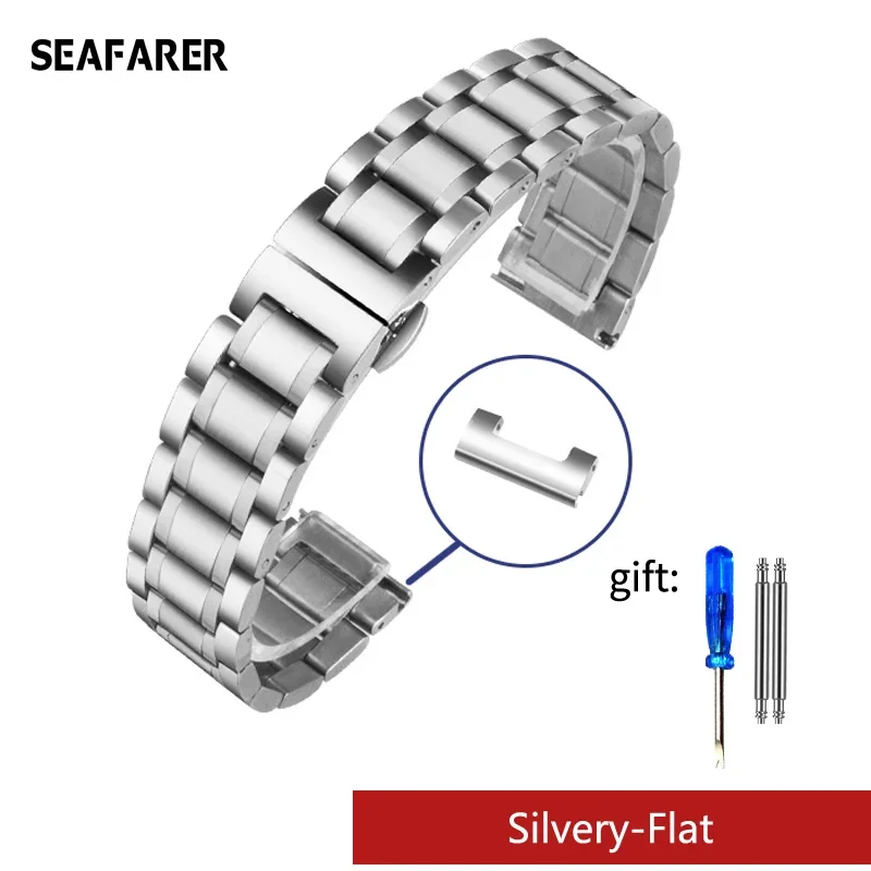 Elegant Curved End Stainless Steel Watchband - Versatile Strap
