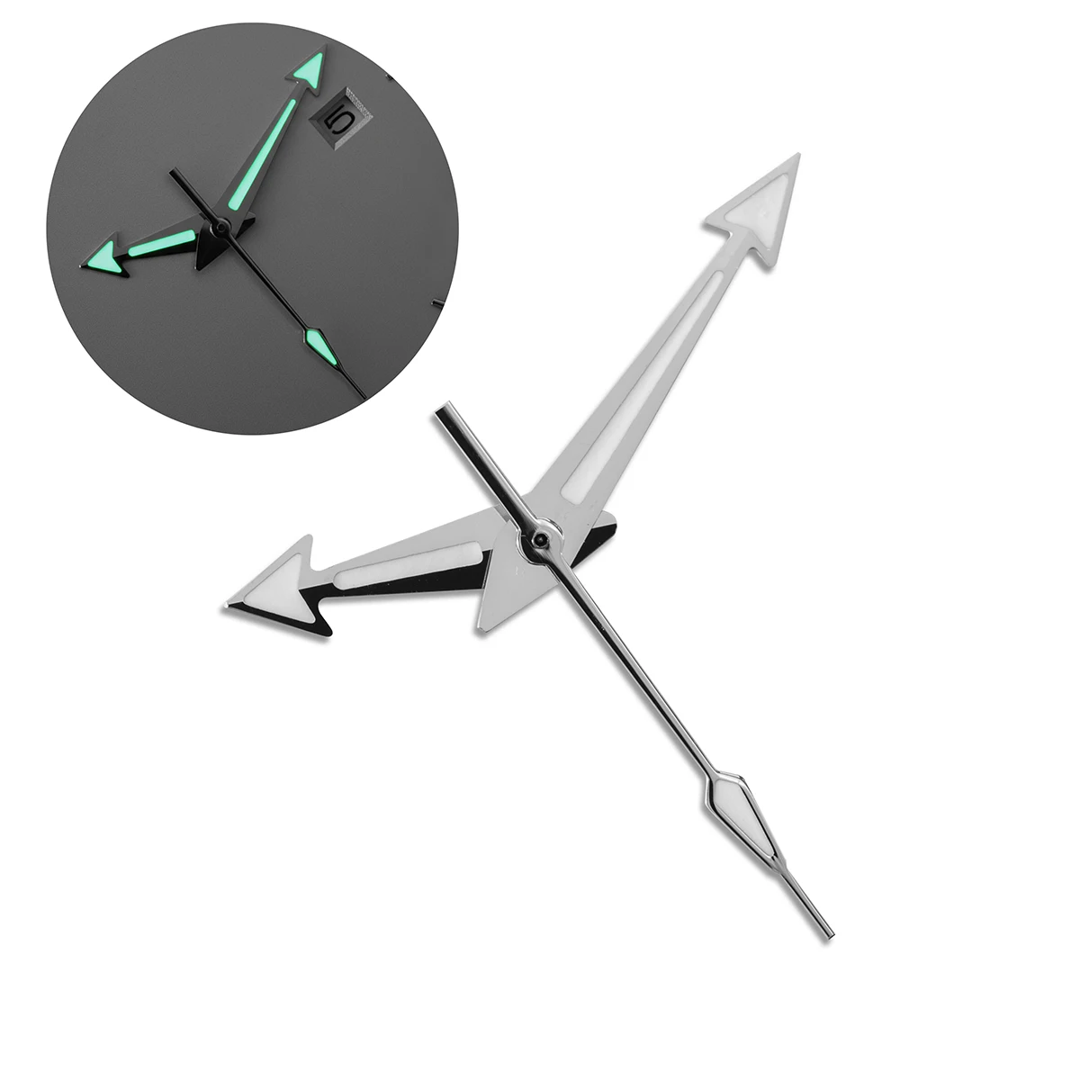 Luminous Multi-Color Watch Hands with Silver Accents