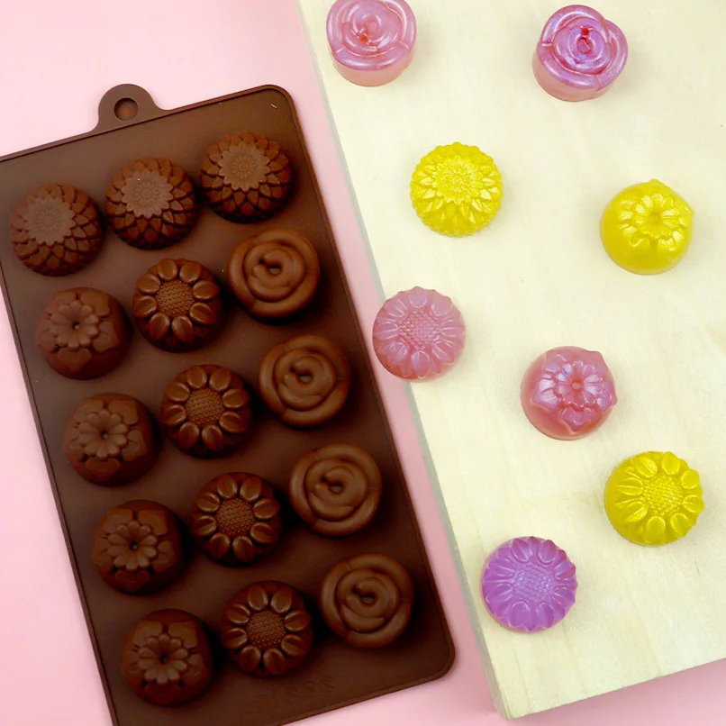 

Flower Chocolate Mould 15 Silicone Jelly DIY Baking Handmade Soap