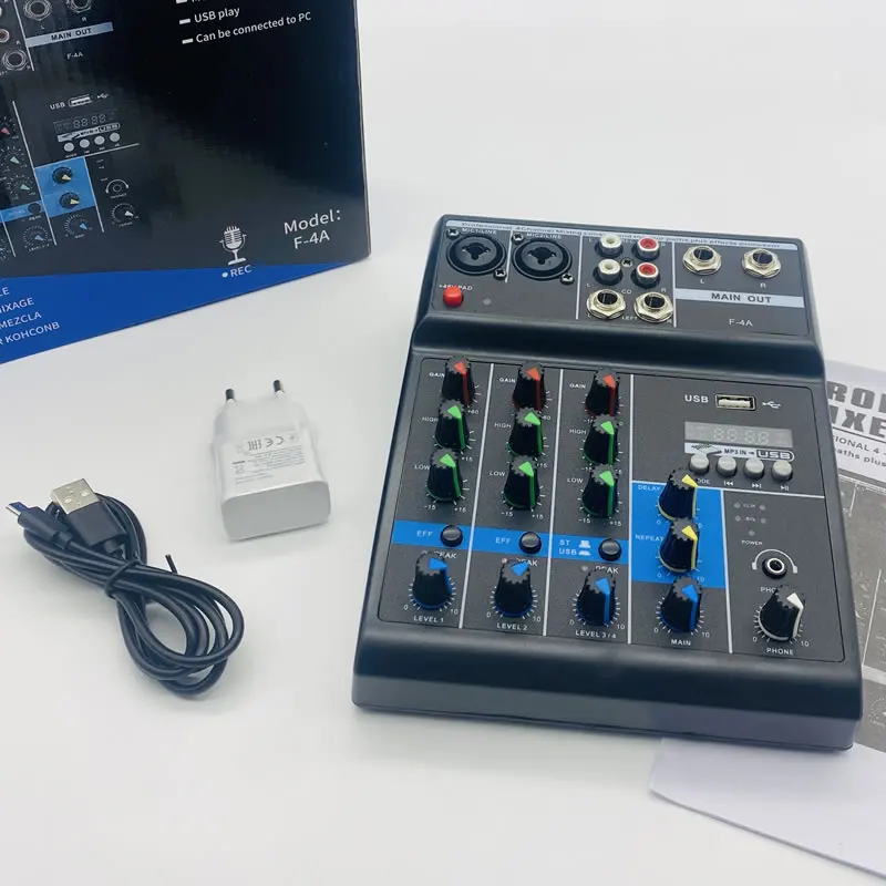 4Channel Sound Mixing Console Small Mixer Audio USB/MP3 Jack Low Noise