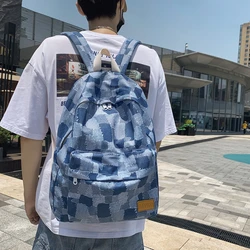 2021 Unisex Jean Plaid Laptop Backpack Travel Denim Daily Backpack High Capacity Casual Shoulders Bag Korean Fashion Schoolbags