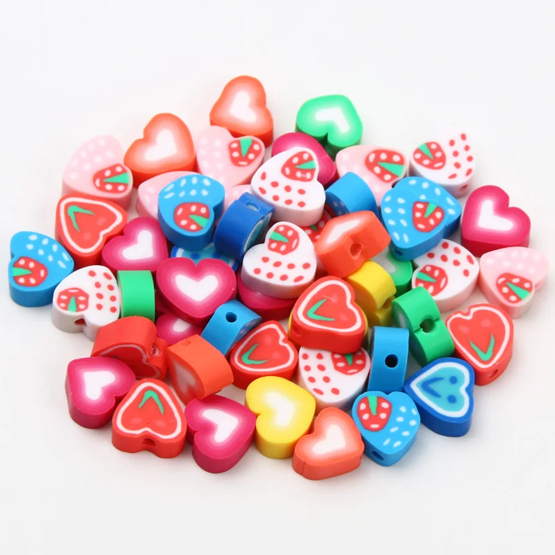 50/100pc 10mm Black Pink Heart Shape Polymer Clay Beads Loose Bead For  Jewelry Making Diy Necklace Bracelet Accessories - Beads - AliExpress