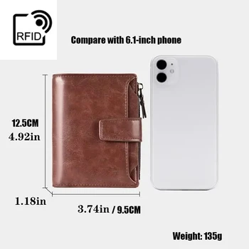 Men's Coin Purse Wallet RFID Anti-theft Man Leather Wallet Zipper Business Card Holder Money Bag Wallet Male 6