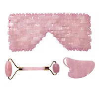 New Rose Quartz Jade Eye Mask Massager Jade Roller Guasha Board Set Natural Stone Scraper Face Lift Roller Facial Massage Tools 1