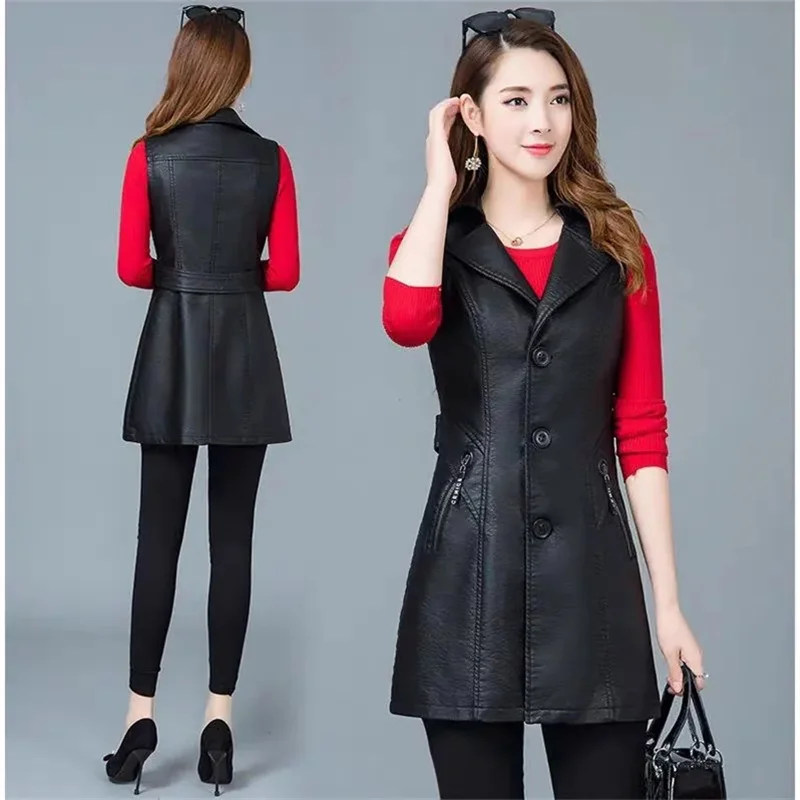 

Кожаная куртка, жилет, Женская куртка средней длины, весна-осень 2023, новая Корейская версия, костюмный жилет, верхняя куртка, Женская куртка