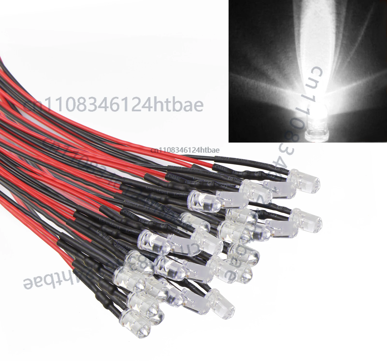 새로운 50개 흰색 사전 배선된 3mm 밝은 차가운 흰색 LED 사전 배선된 12V LED 전구 투명