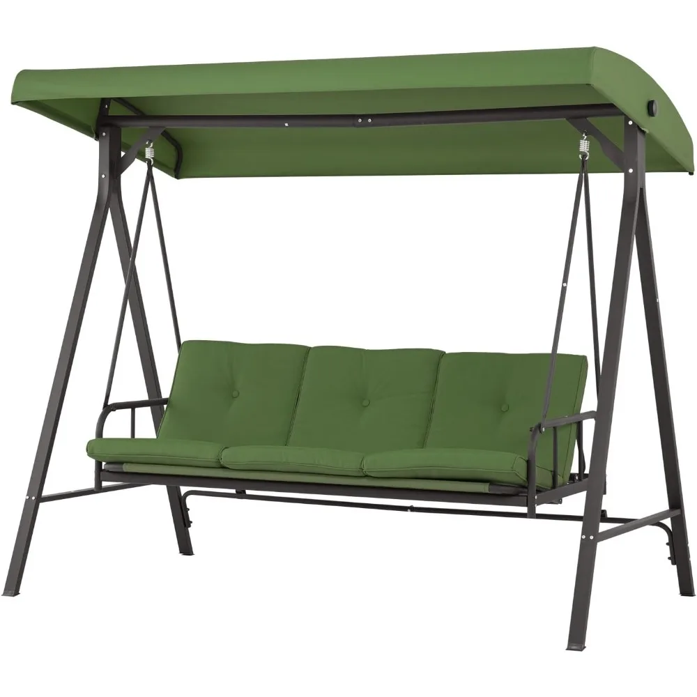 3-Person Patio Porch Swing Chair Outdoor Patio Swing Hammock with Adjustable Backrest and Canopy for Patio Garden
