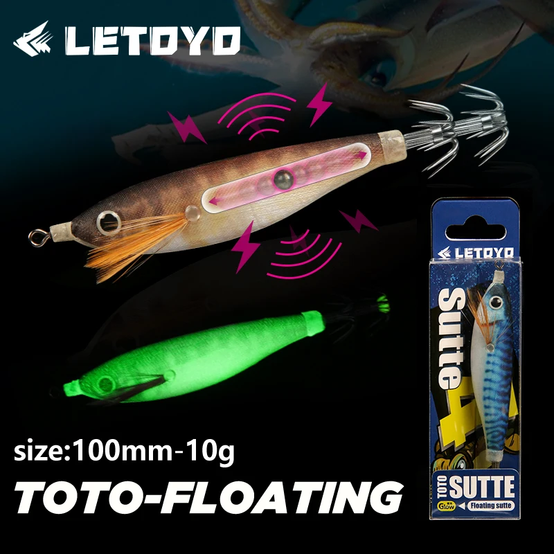 LETOYO Sutte 04 Floating Squid Lure Luminous Squid Jig Artificial Bait Webfoot Octopus Egi Lure Cuttlefish Sea Fishing Lures