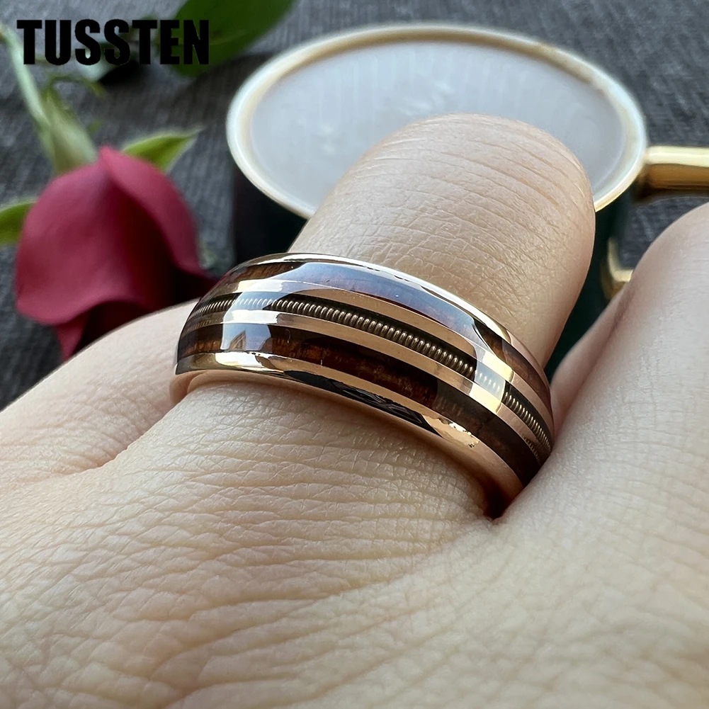 TUSSTEN 8MM Rose Gold Color Guitar String Ring Men Women