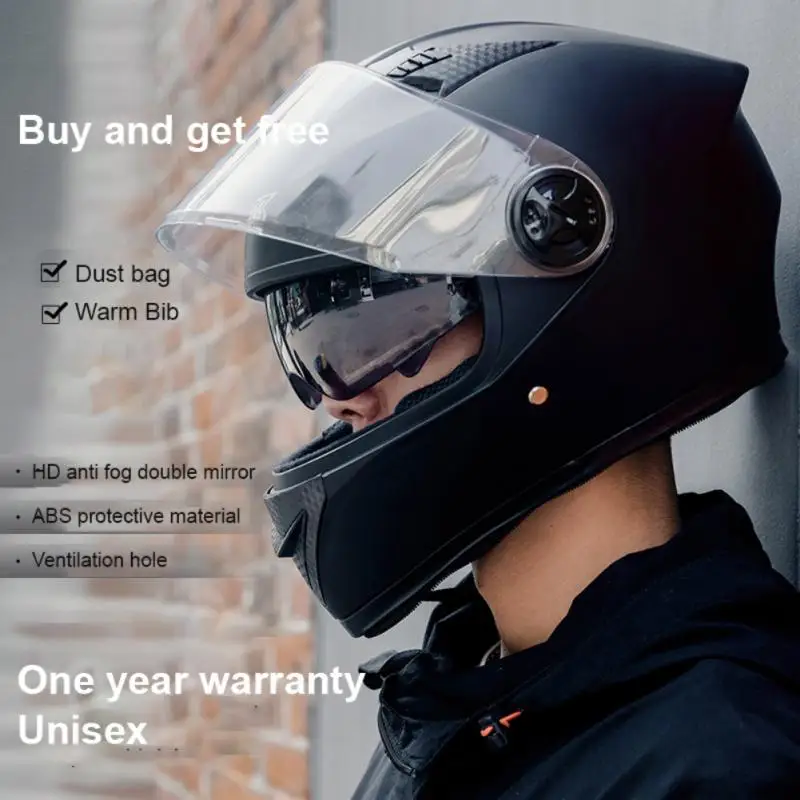 New Electric Motorcycle Helmet Men's Bicycle Helmet Antifog Warm Adult