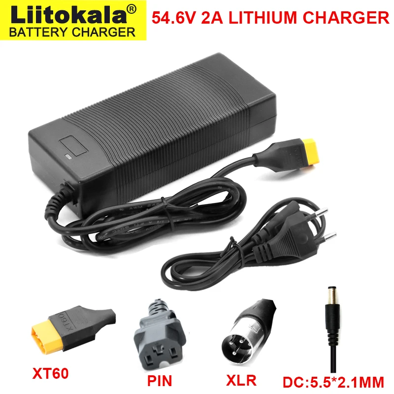 54.6V 2A charger DC XLR + 5,5 mm (13s)