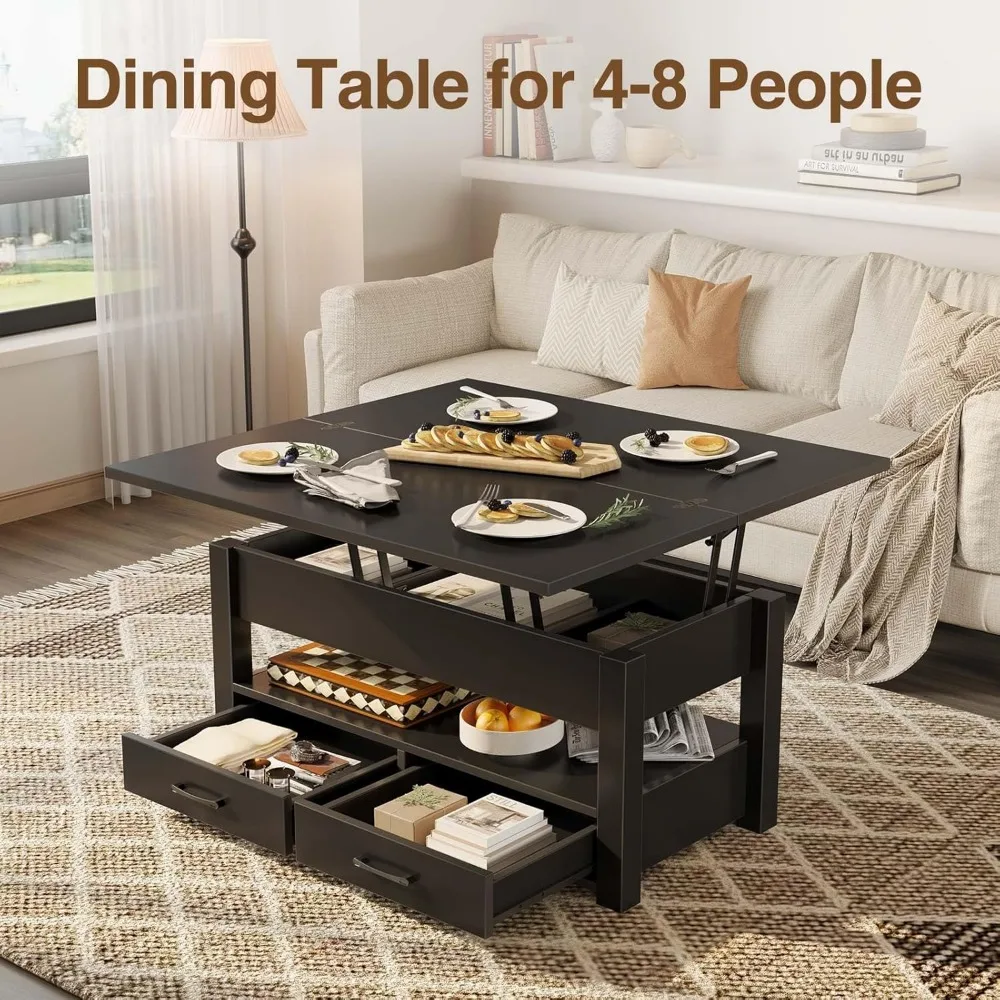 Coffee Table Farmhouse Lift Top Table with Drawers Rectangular Table 6