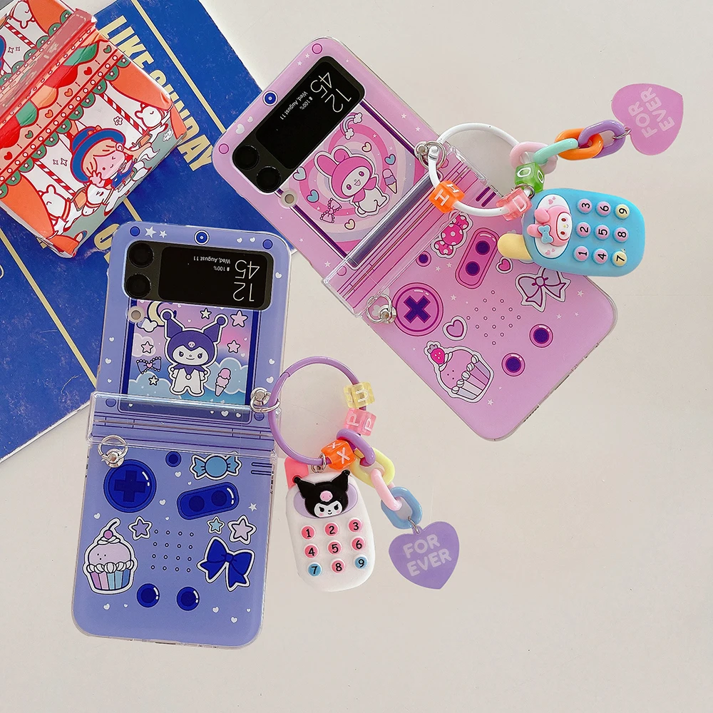 Фото Sanrio kuromi my melody 3D украшения браслет чехол для телефона Samsung Galaxy Z Flip 3 4 5 5G ZFlip3 ZFlip4 ZFlip5 Flip3 Flip4 №3