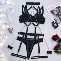 JOLingerie séduisante sexy pour femmes, ensemble de quatre pièces, sous-vêtements féminins, tache pure, style désir, monochromatique, aussi en déclin trempé, mode 2