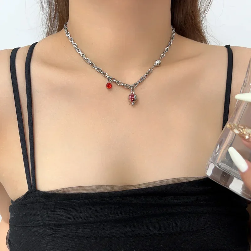 

Ожерелье с цепочкой с 3D гранатом и красным Цирконом для женщин, Модная бижутерия, минималистичные аксессуары