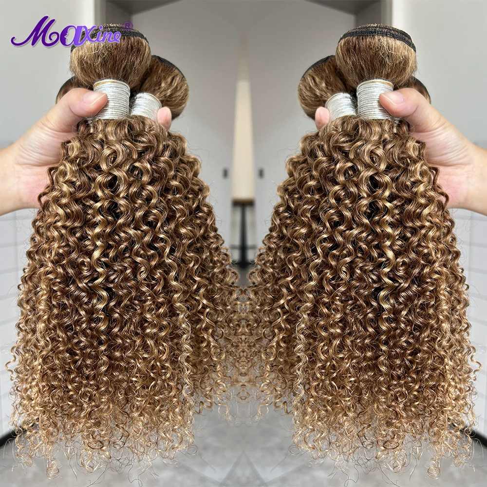 P4/27 Highlight Kinky Curly Bundles Human Hair Brown Blonde Braiding Hair Afro Kinky Curly Bundles Remy Human Hair Weave Bundles