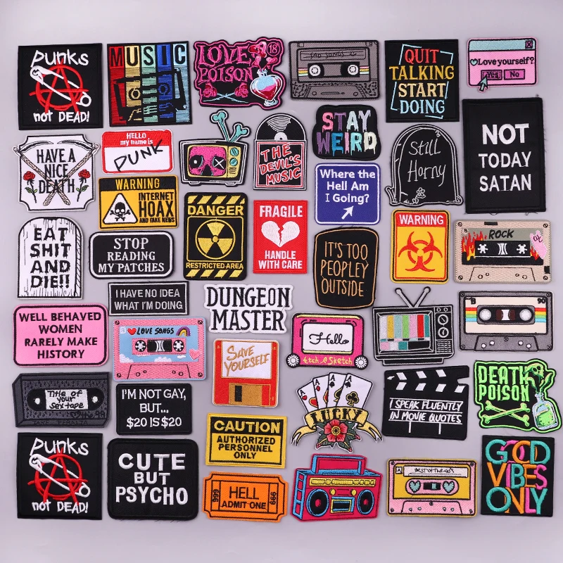 Cartoon Color Tape TV Embroidery Patch Iron On Patches Clothing thermoadhesive Patches Clothes Letter Stickers DIY Patch
