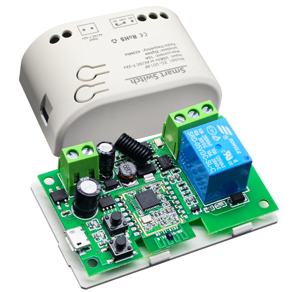 

Умный модуль переключателя Tuya Zigbee, Радиочастотное управление, 7-32 В, 85-250 В, 1 канал, датчик выключателя для умного дома с Alexa, Google Home, без корпуса