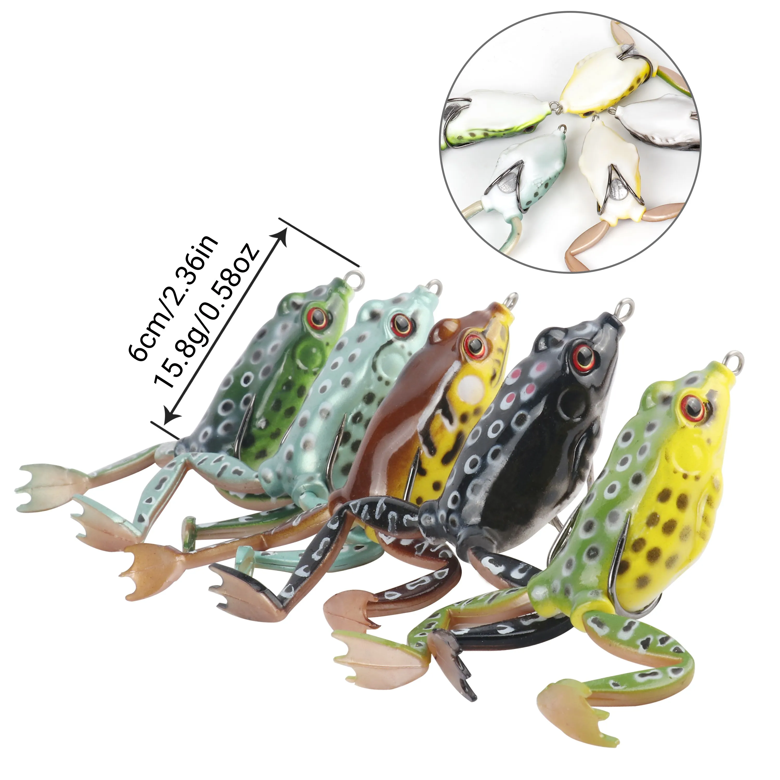 RUNCL Topwater Frog Lures 5PCS, Durable Lifelike Silicone Bass Bait,  Floating Realistic Frog Lures Kit for Freshwater Saltwater, Topwater  Fishing