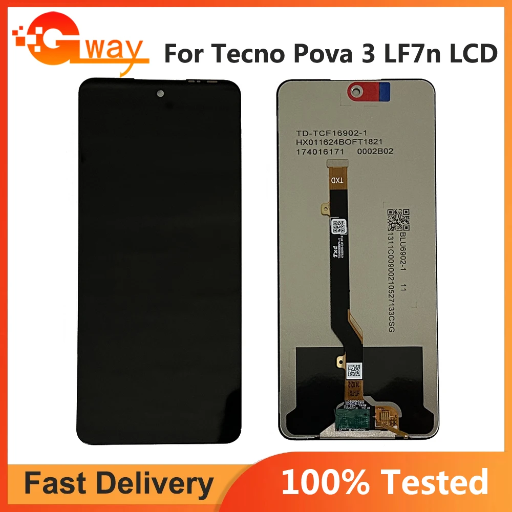 

6.9" Tested LCD For Tecno Pova 3 LF7n LCD Display Touch Screen Digitizer Assembly For Tecno Pova3 LCD Replacement Sensor Parts