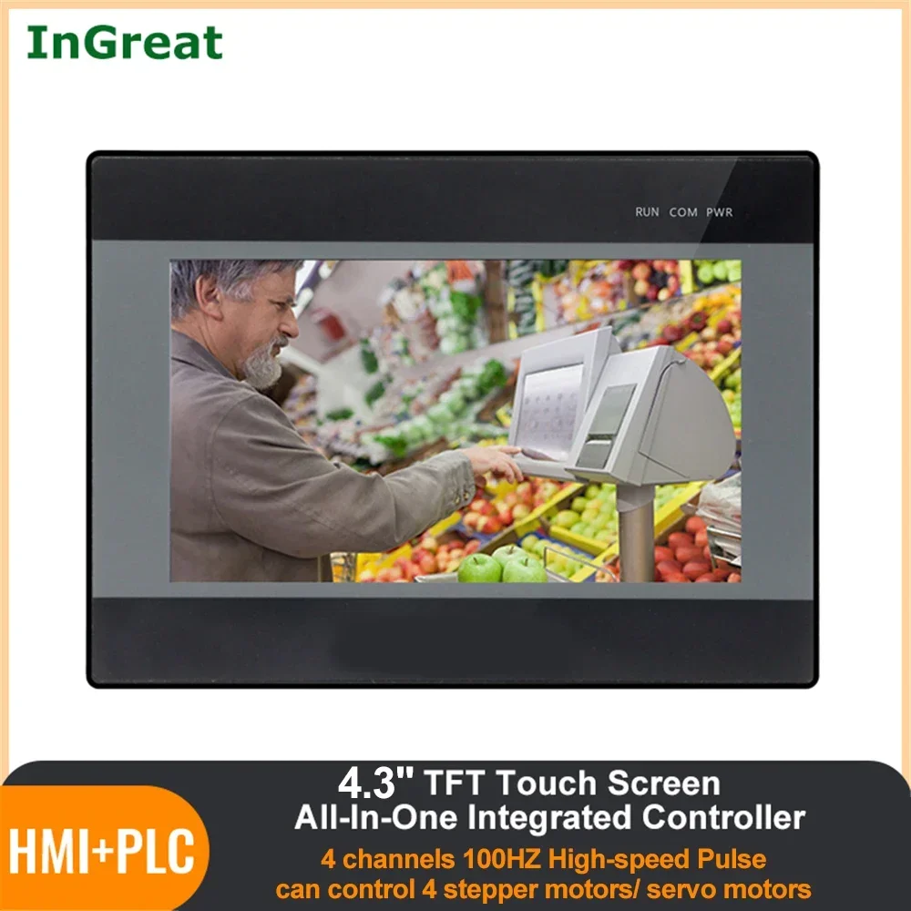 

4.3'' Stepper/Servo Motor HMI PLC Integrated Controller Touch Panel 200HZ DC24V Transistor/Relay Output 12DI 12DO 0-10V Analog