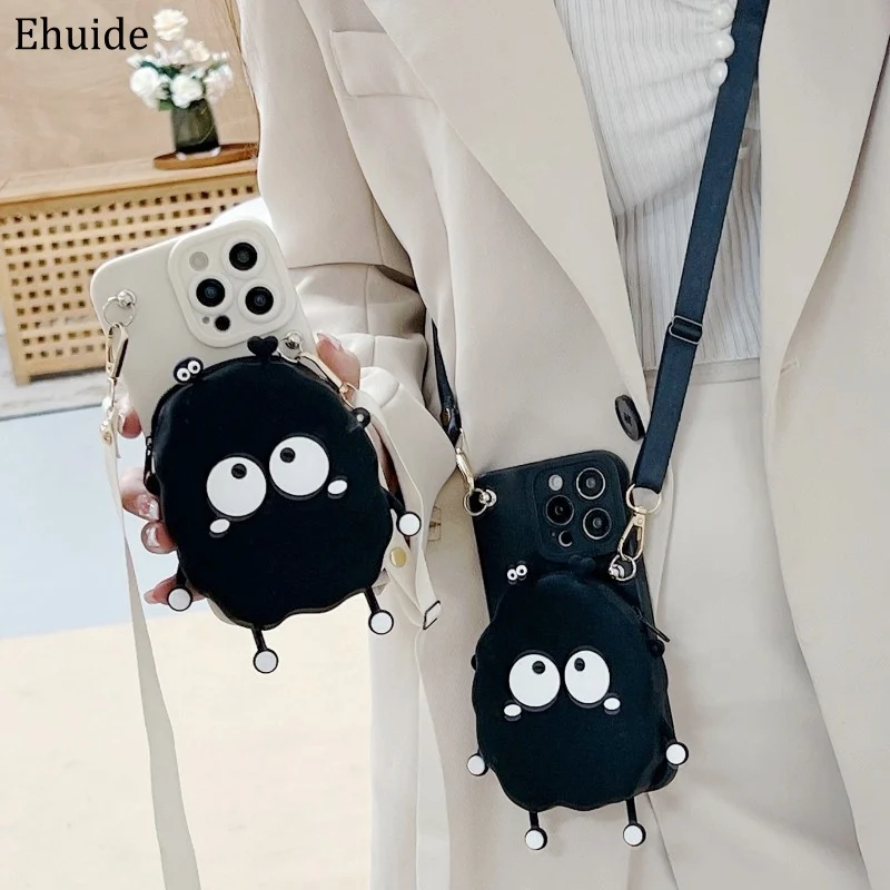 Adorable Cartoon Wallet Crossbody Phone Case with Card Holder and Lanyard Strap