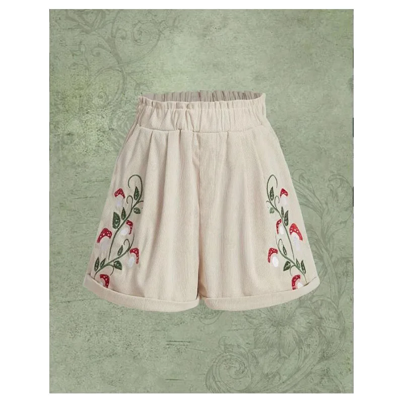 

New Corduroy Embroidered Elastic Waist Women's Shorts Casual Wear Holiday Corduroy Shorts Vintage Embroidered Women's Shorts 55
