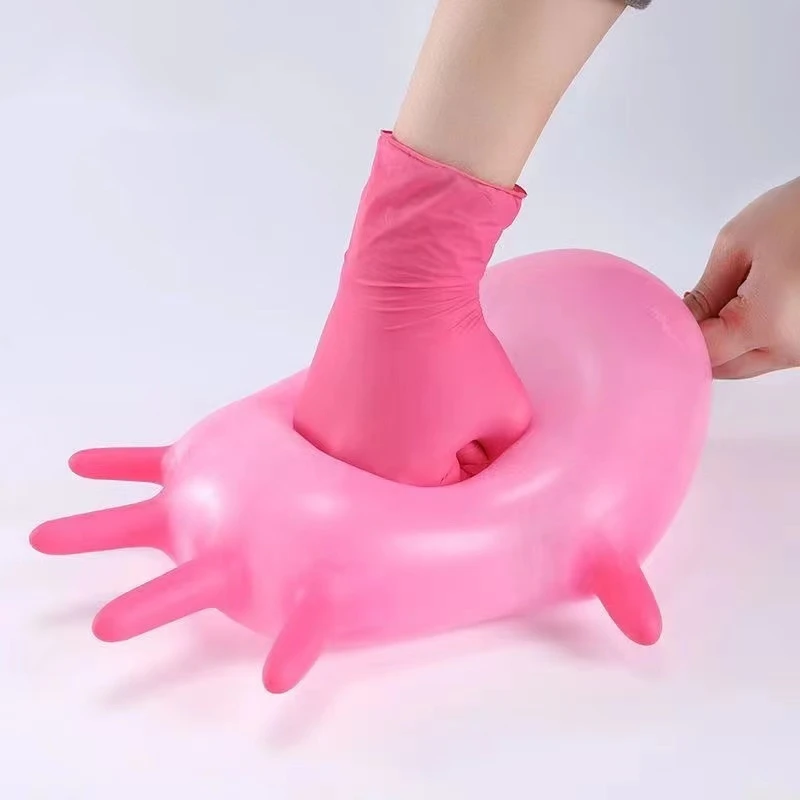 20/50/100PCS Pink Nitrile Disposable Gloves for Industrial Beauty Nail Salon Tattoo Household Cleaning Kitchen Work